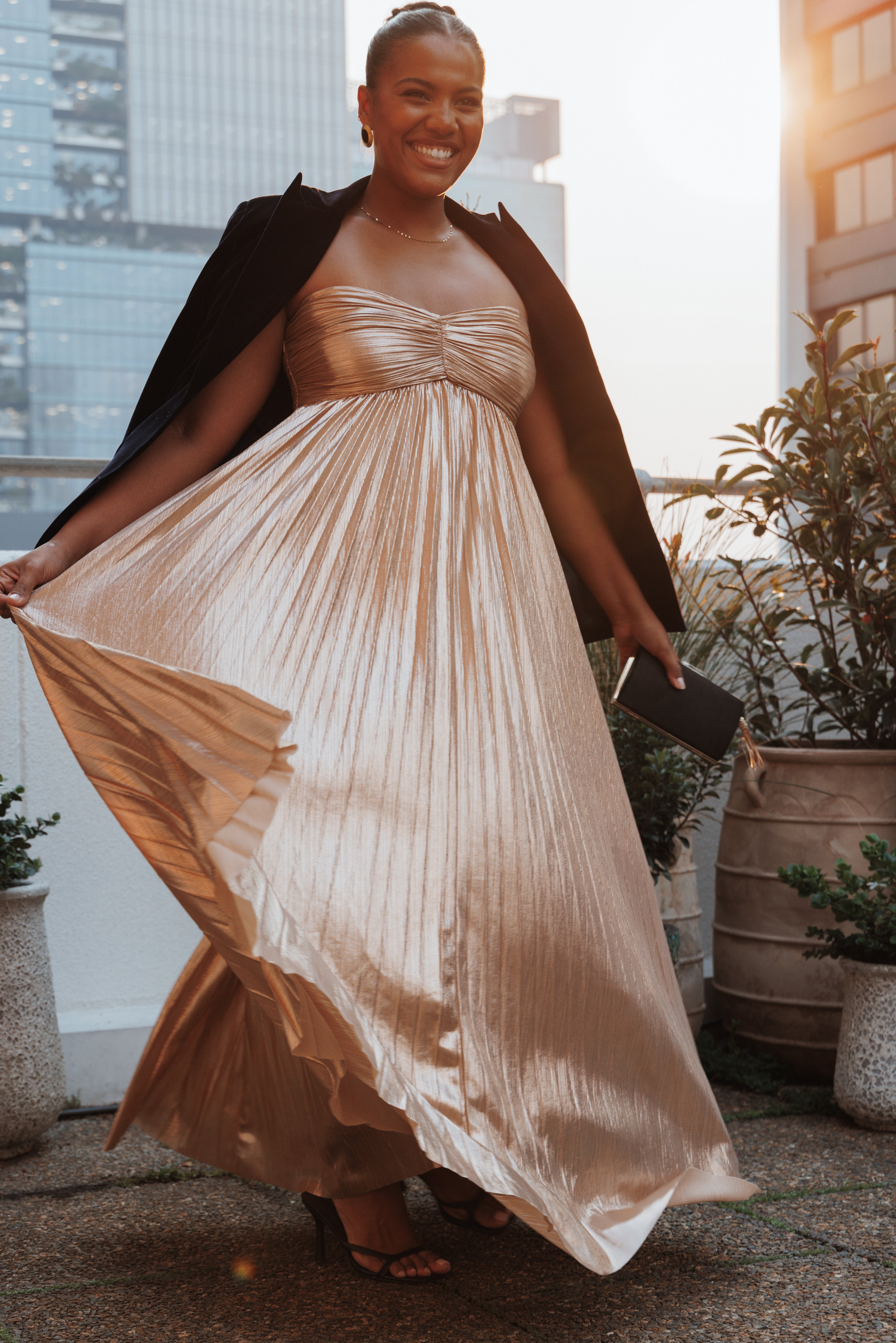 Petal and Pup USA DRESSES Faye Strapless Maxi Dress - Gold