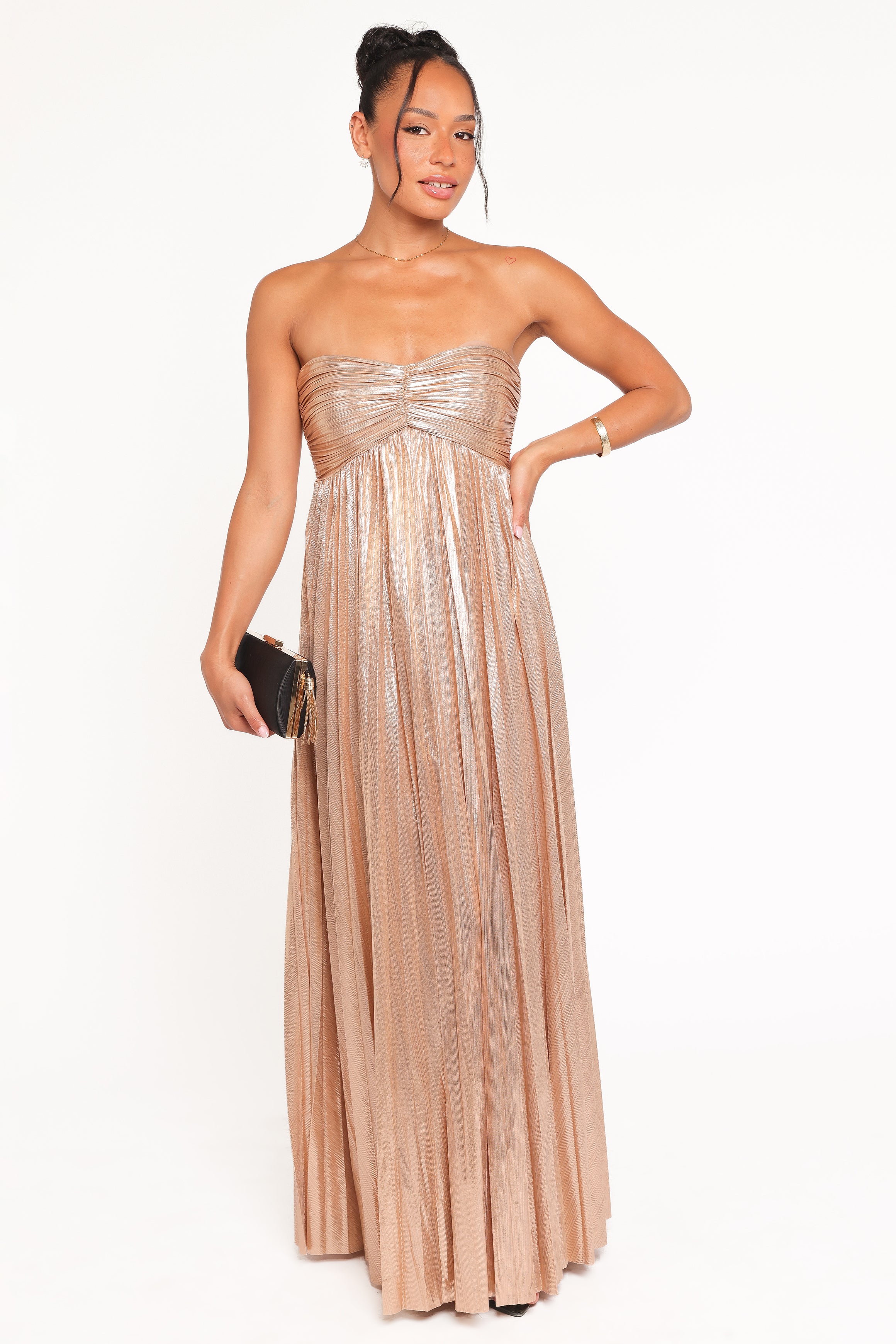 Petal and Pup USA DRESSES Faye Strapless Maxi Dress - Gold