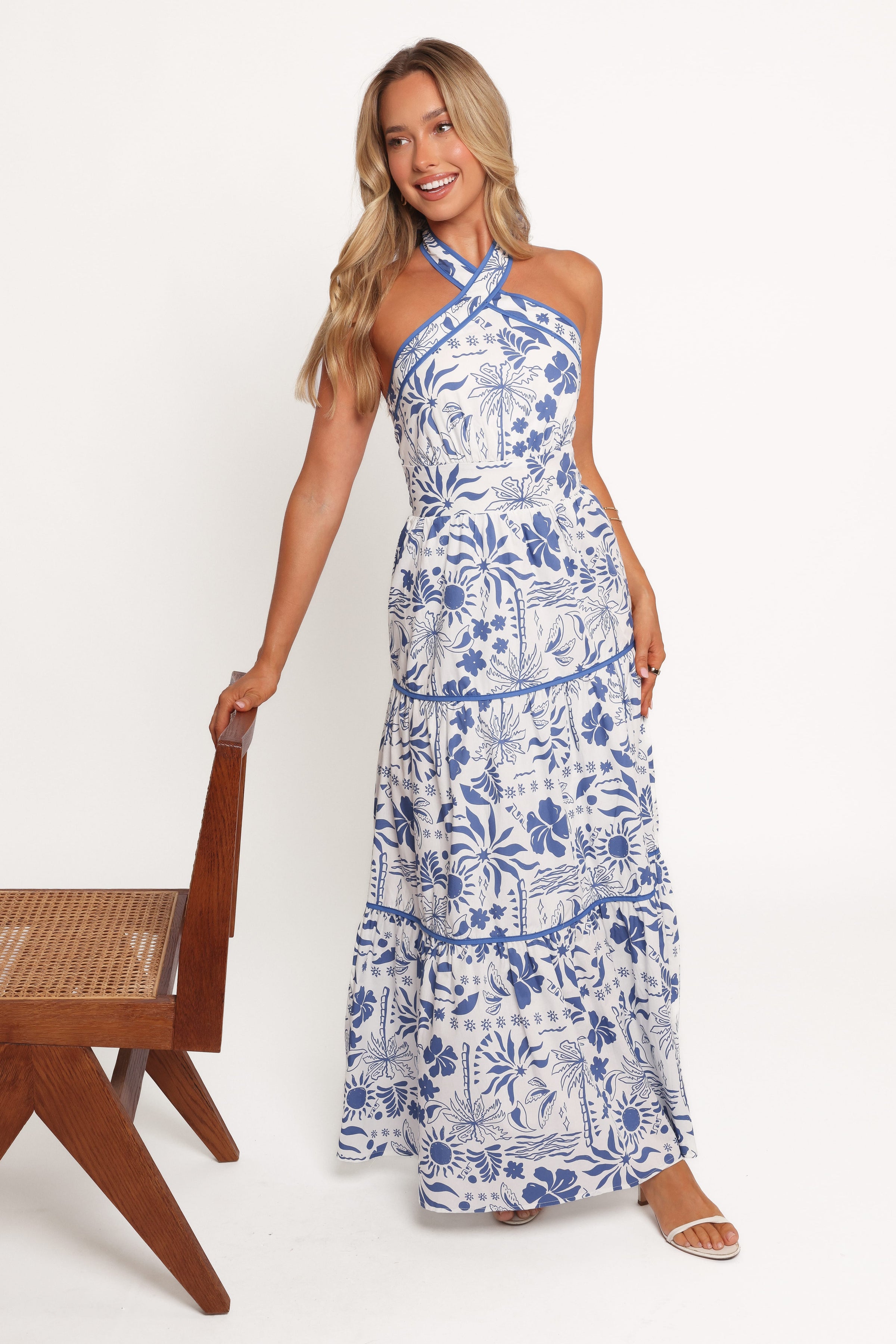Fernanda Halterneck Maxi Dress - Blue Tropical | Petal & Pup USA Fernanda Halterneck Maxi Dress - Blue Tropical | Petal & Pup USA