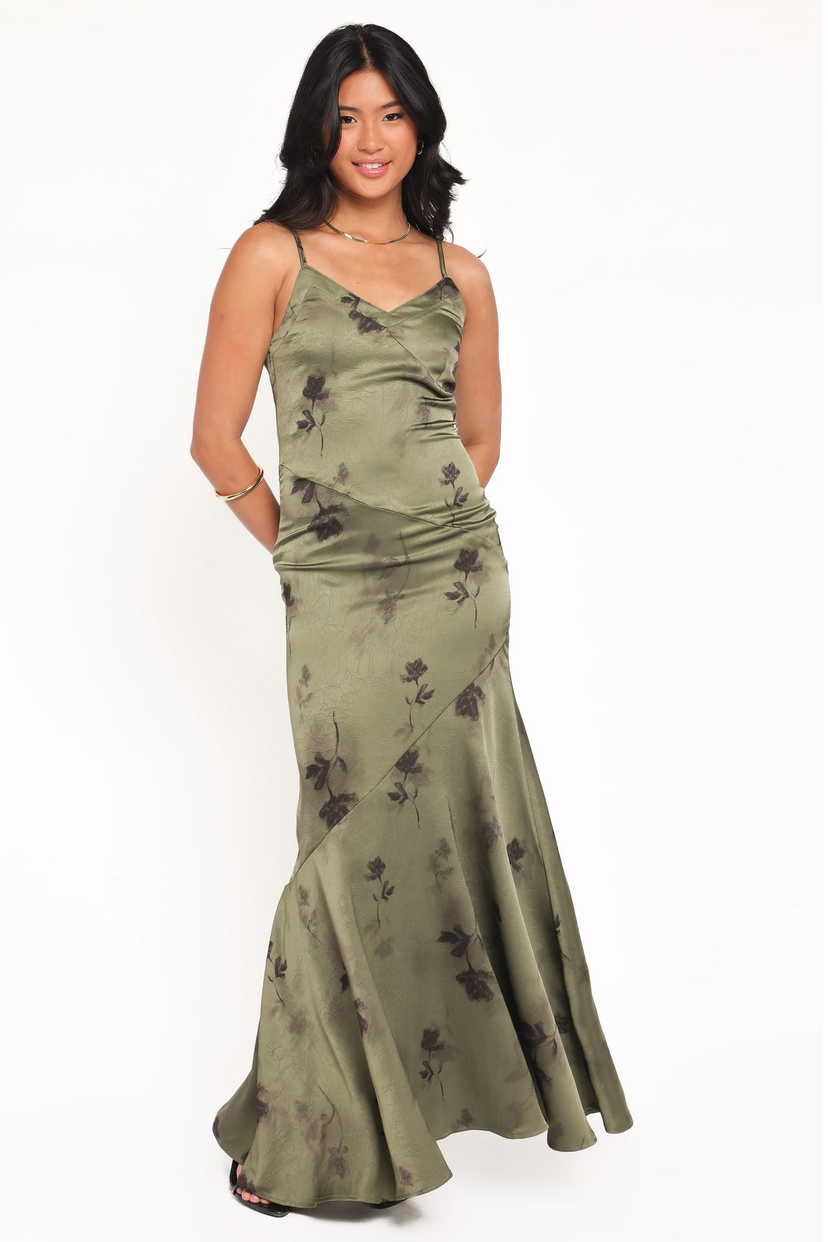 light green dress for wedding guest Spaghetti Strap Satin A-Line Midi Wedding Guest Dress