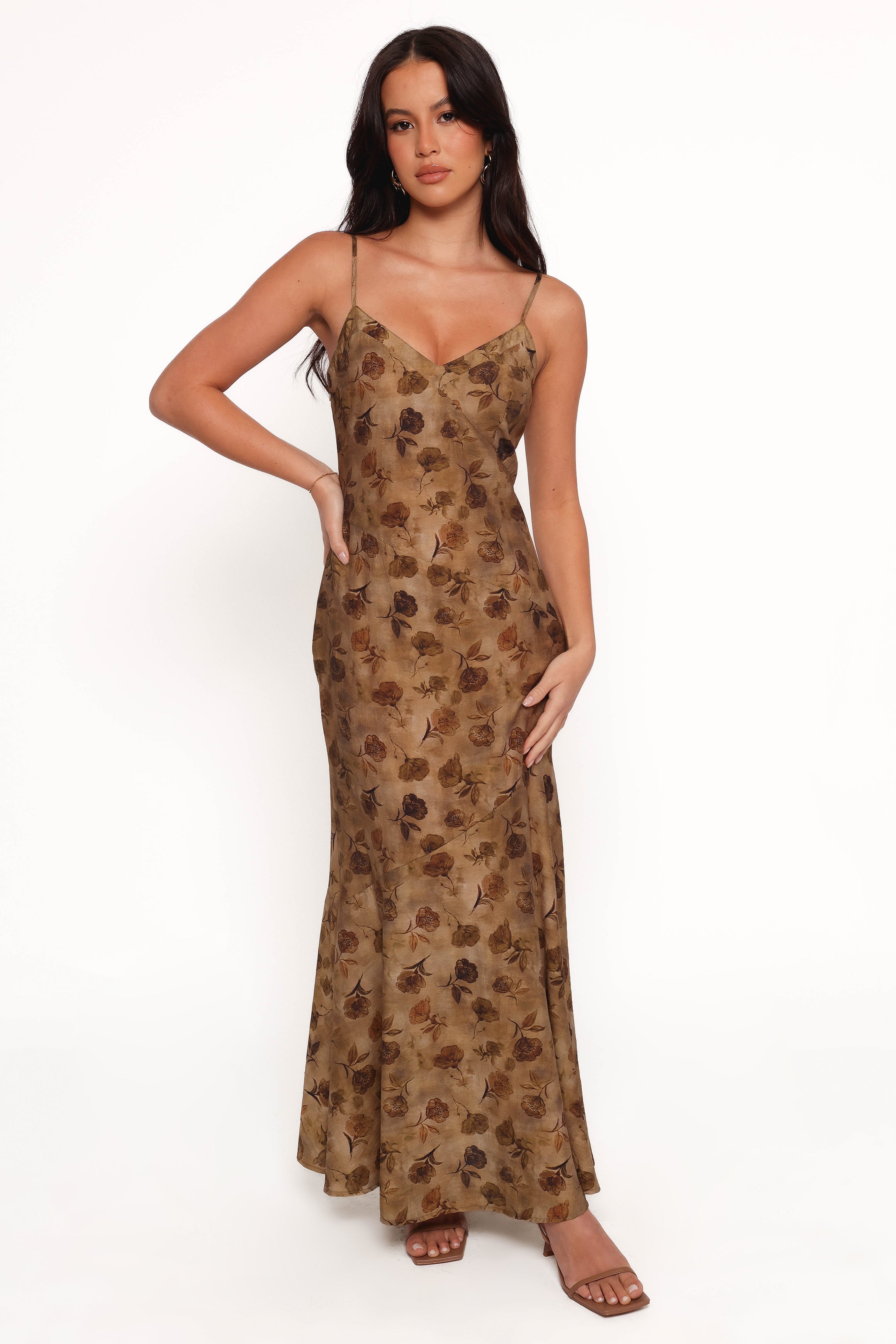Petal and Pup USA DRESSES Fia Midi Dress - Tan Floral
