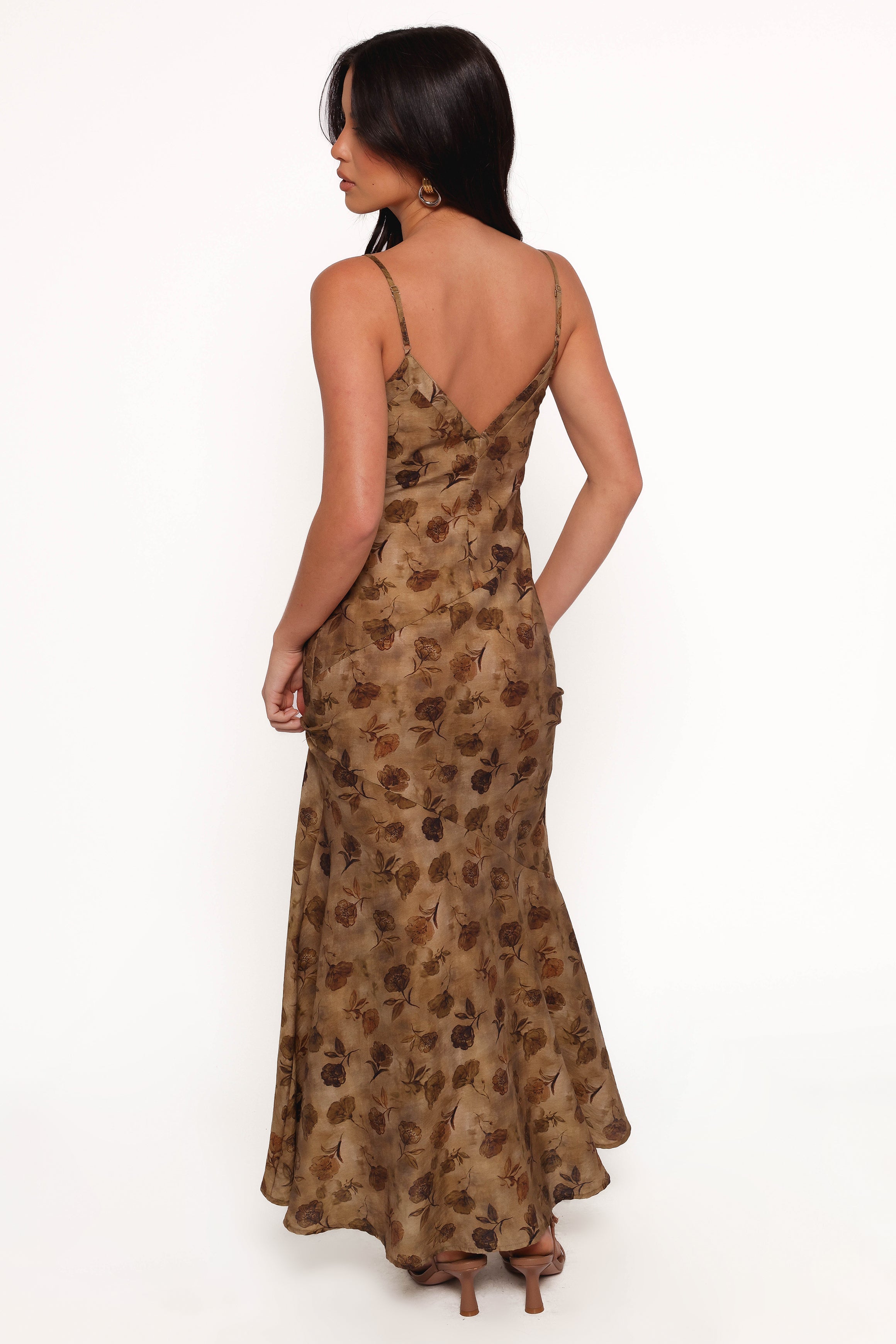 Petal and Pup USA DRESSES Fia Midi Dress - Tan Floral