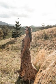 Petal and Pup USA DRESSES Fia Midi Dress - Tan Floral