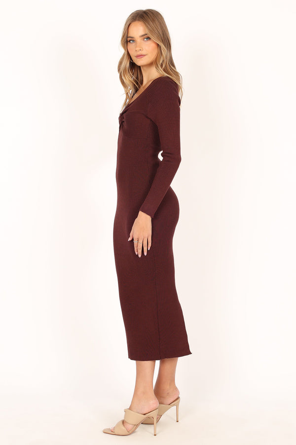 Petal and Pup USA DRESSES Fifi Long Sleeve Midi Dress - Wine