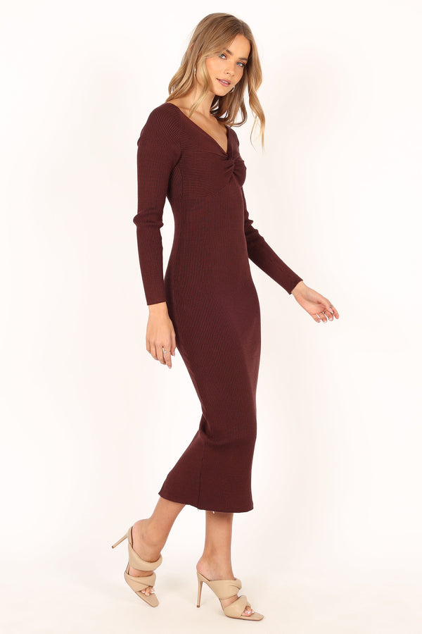 Petal and Pup USA DRESSES Fifi Long Sleeve Midi Dress - Wine