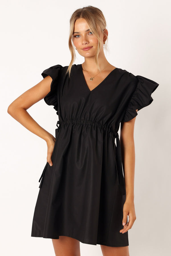 Petal and Pup USA DRESSES Fiona Ruffle Sleeve Mini Dress - Black