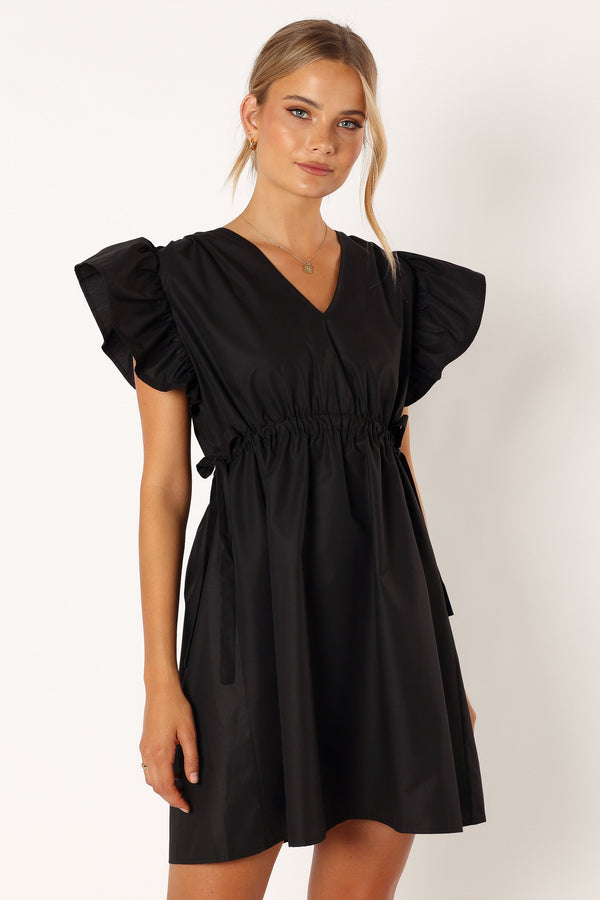 Petal and Pup USA DRESSES Fiona Ruffle Sleeve Mini Dress - Black