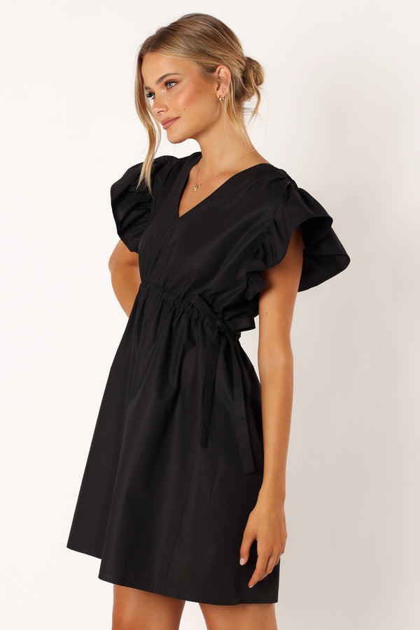 Petal and Pup USA DRESSES Fiona Ruffle Sleeve Mini Dress - Black