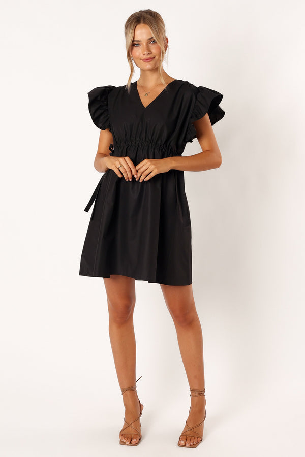 Petal and Pup USA DRESSES Fiona Ruffle Sleeve Mini Dress - Black