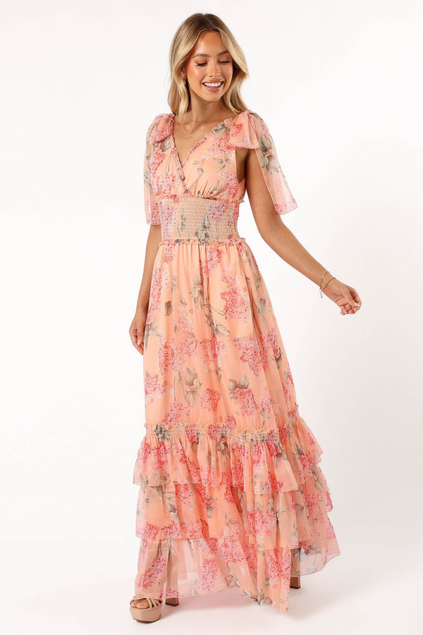 Petal and Pup USA DRESSES Fionna Maxi Dress - Peach Floral