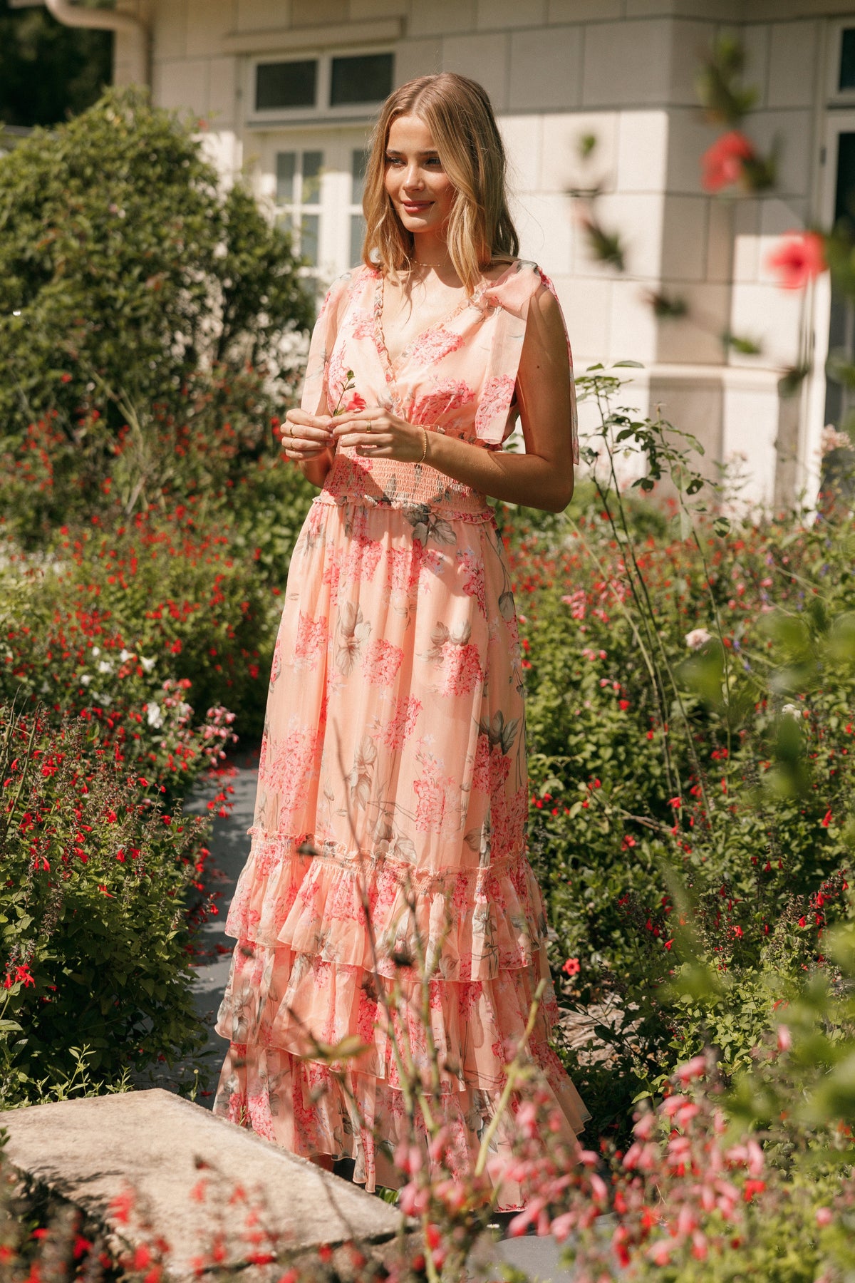 peach color maxi dress Fionna Maxi Dress - Peach Floral