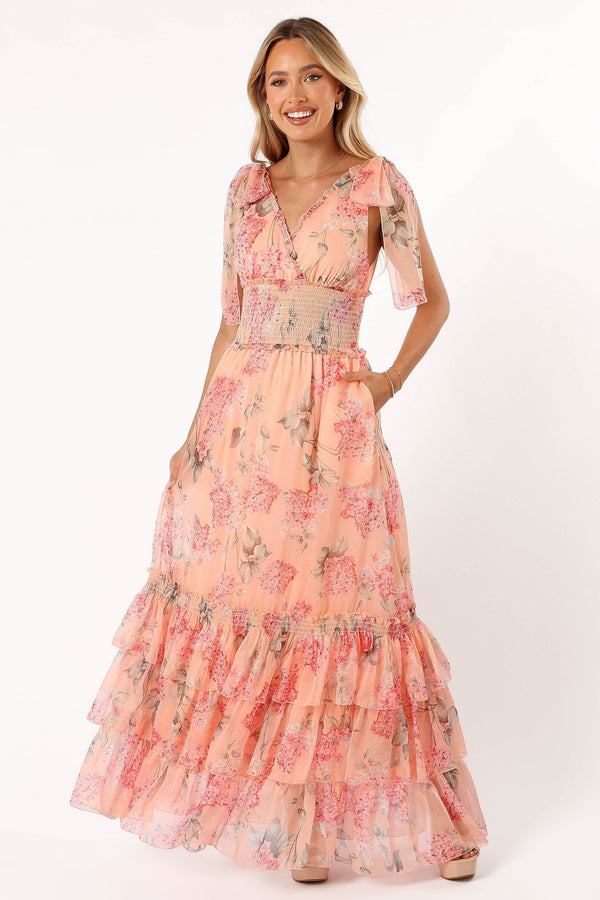 Petal and Pup USA DRESSES Fionna Maxi Dress - Peach Floral