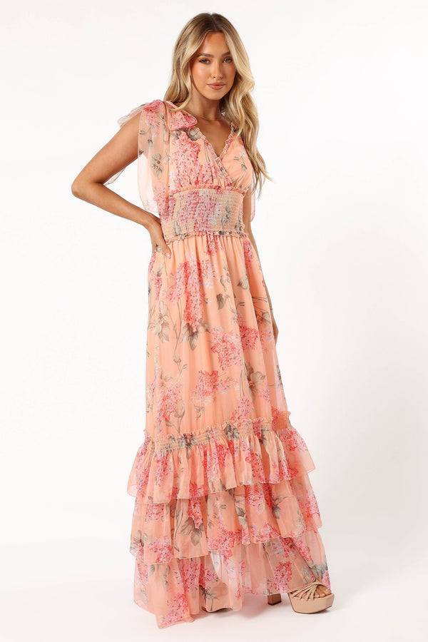 Petal and Pup USA DRESSES Fionna Maxi Dress - Peach Floral