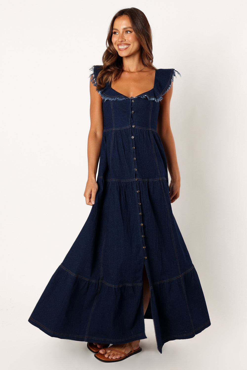 Fisher Frill Sleeve Maxi Dress Dark Denim Petal & Pup USA