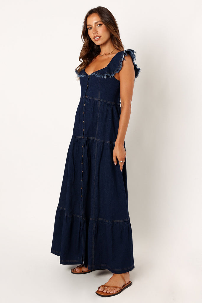 Frill Sleeve Printed Dress - Bright Marina Blue Woodblock | Boden US