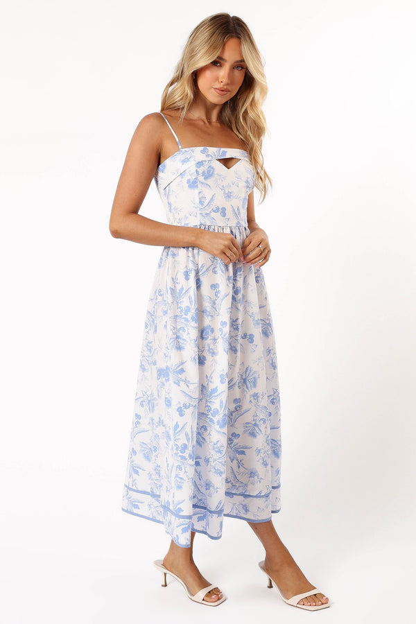 Petal and Pup USA DRESSES Flora Midi Dress - Blue Floral