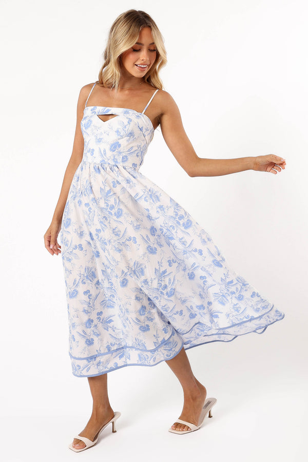 Petal and Pup USA DRESSES Flora Midi Dress - Blue Floral