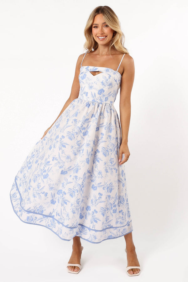 Petal and Pup USA DRESSES Flora Midi Dress - Blue Floral