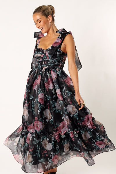 Floret Midi Dress - Black Floral - Petal & Pup USA