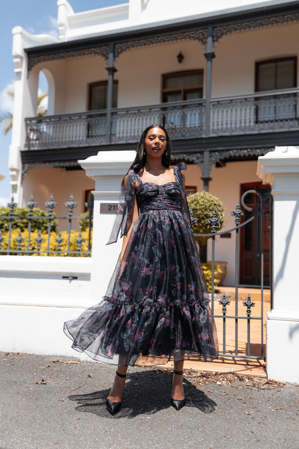 Petal and Pup USA DRESSES Floret Midi Dress - Dark Floral
