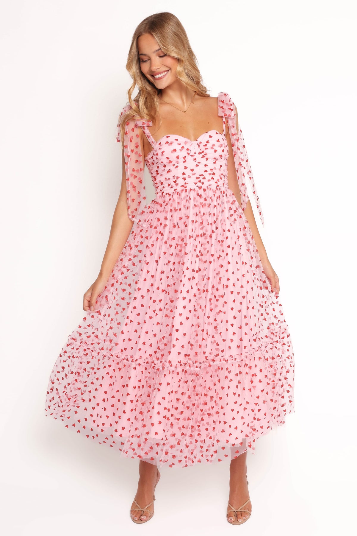 Petal and Pup Floret Midi Dress - Red Hearts S