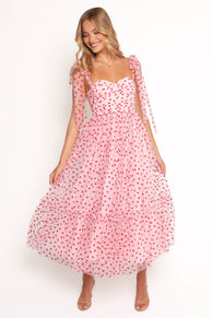 Petal and Pup USA DRESSES Floret Midi Dress - Red Hearts