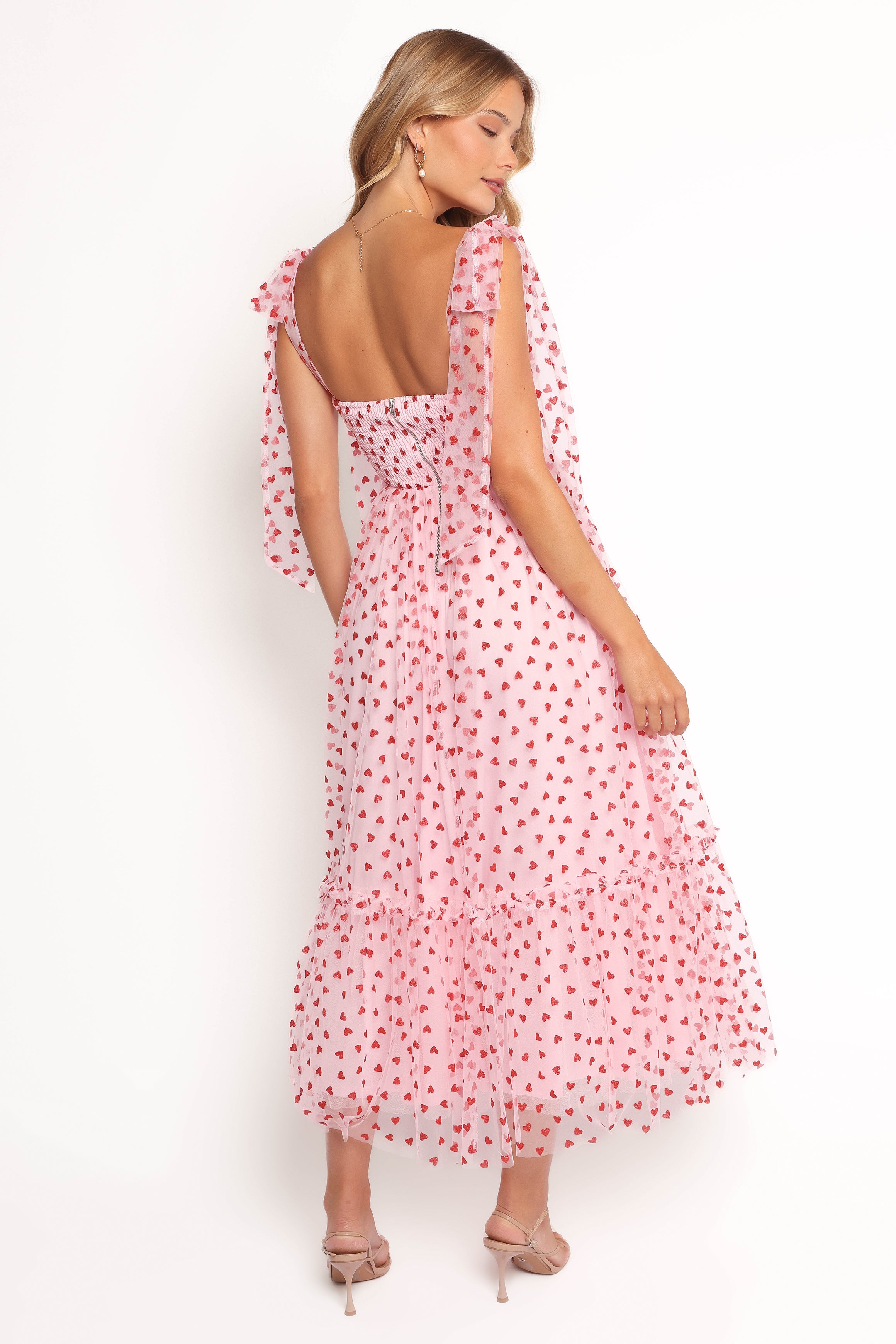 Petal and Pup USA DRESSES Floret Midi Dress - Red Hearts