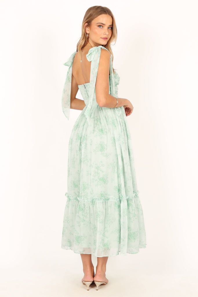 Green Floral Midi Dress With Thread Work – Shopzters