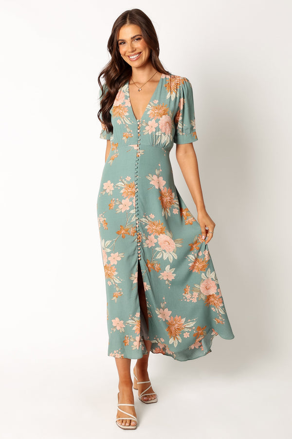 Petal and Pup USA DRESSES Frampton Midi Dress - Blue Floral