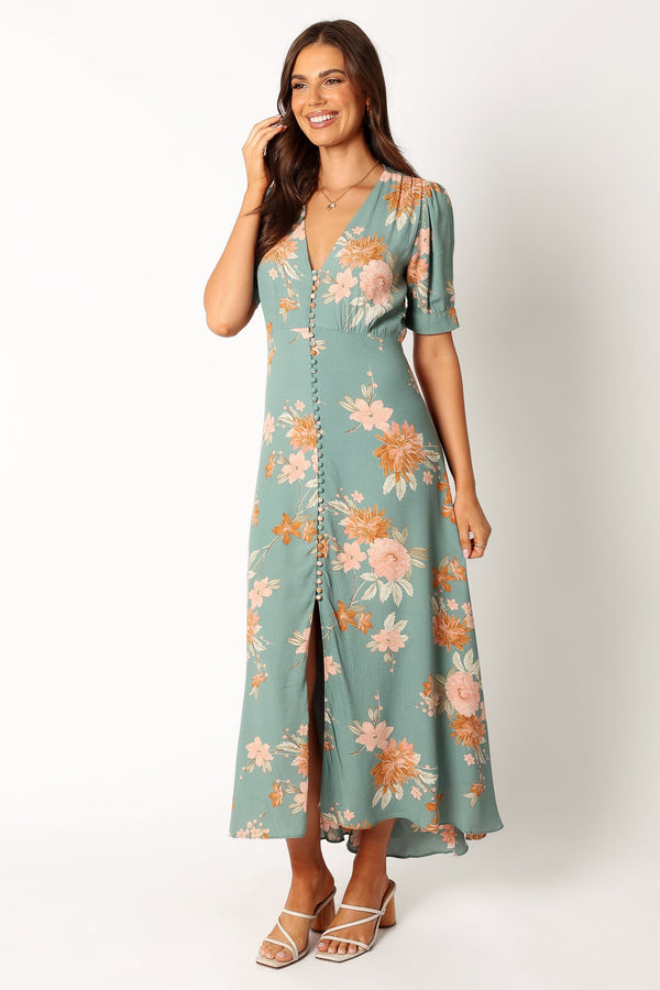 Petal and Pup USA DRESSES Frampton Midi Dress - Blue Floral