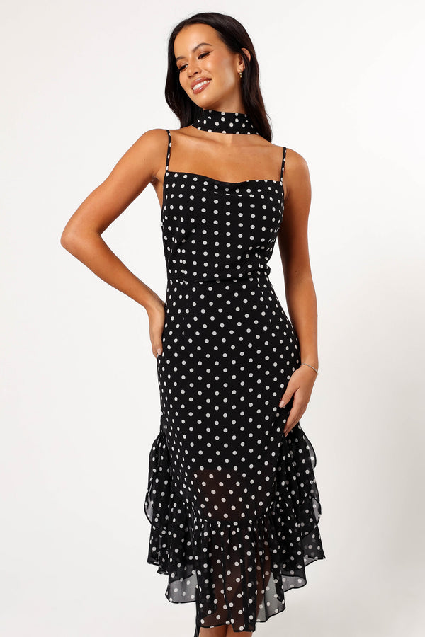 Petal and Pup USA DRESSES Francesca Midi Dress - Black Polka Dot