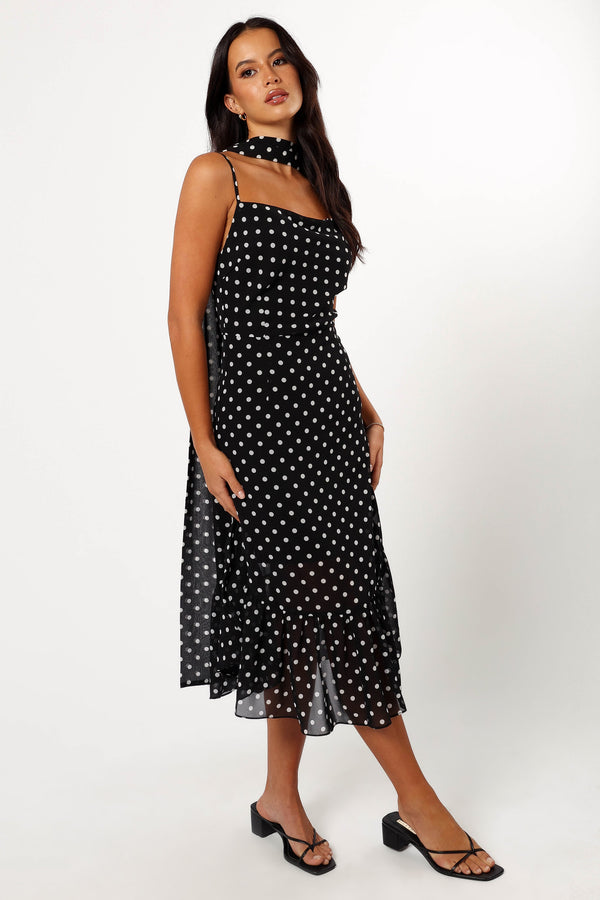 Petal and Pup USA DRESSES Francesca Midi Dress - Black Polka Dot