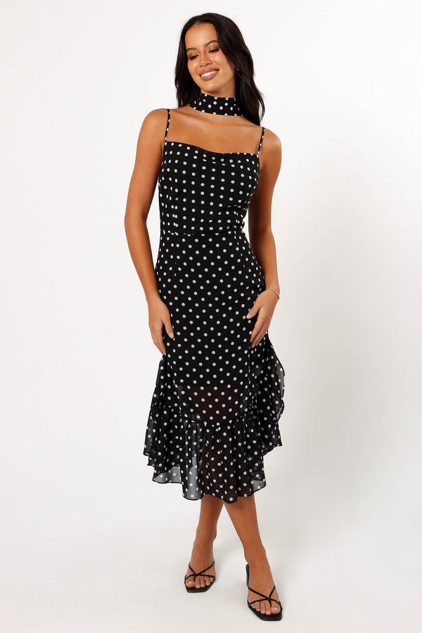 Petal and Pup USA DRESSES Francesca Midi Dress - Black Polka Dot