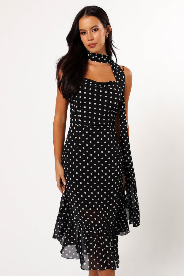 Petal and Pup USA DRESSES Francesca Midi Dress - Black Polka Dot