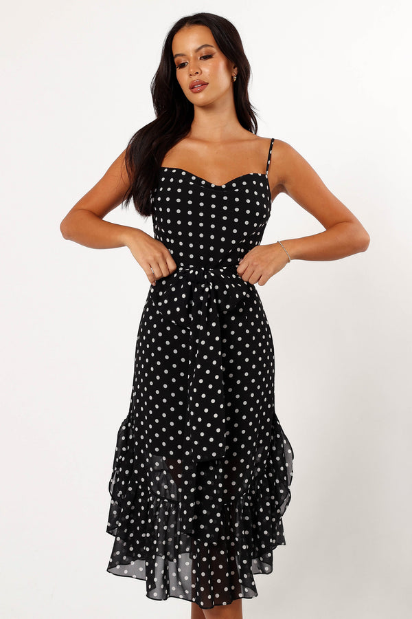 Petal and Pup USA DRESSES Francesca Midi Dress - Black Polka Dot