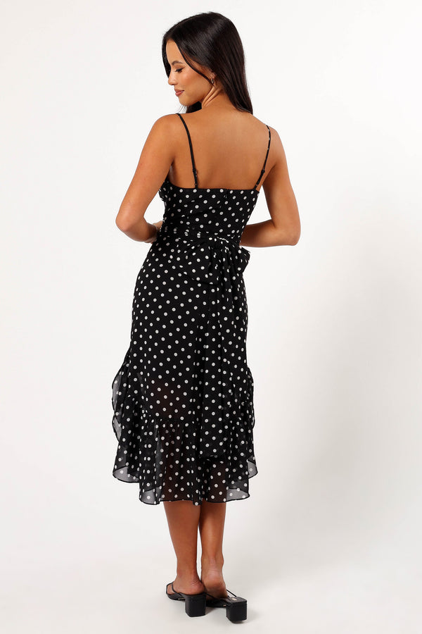 Petal and Pup USA DRESSES Francesca Midi Dress - Black Polka Dot