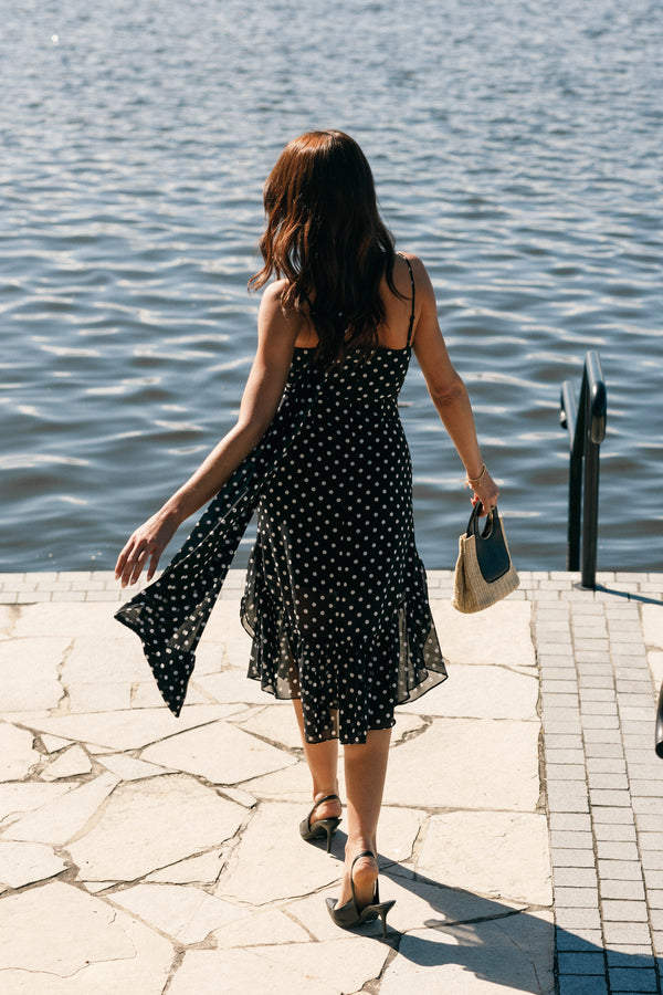 Petal and Pup USA DRESSES Francesca Midi Dress - Black Polka Dot