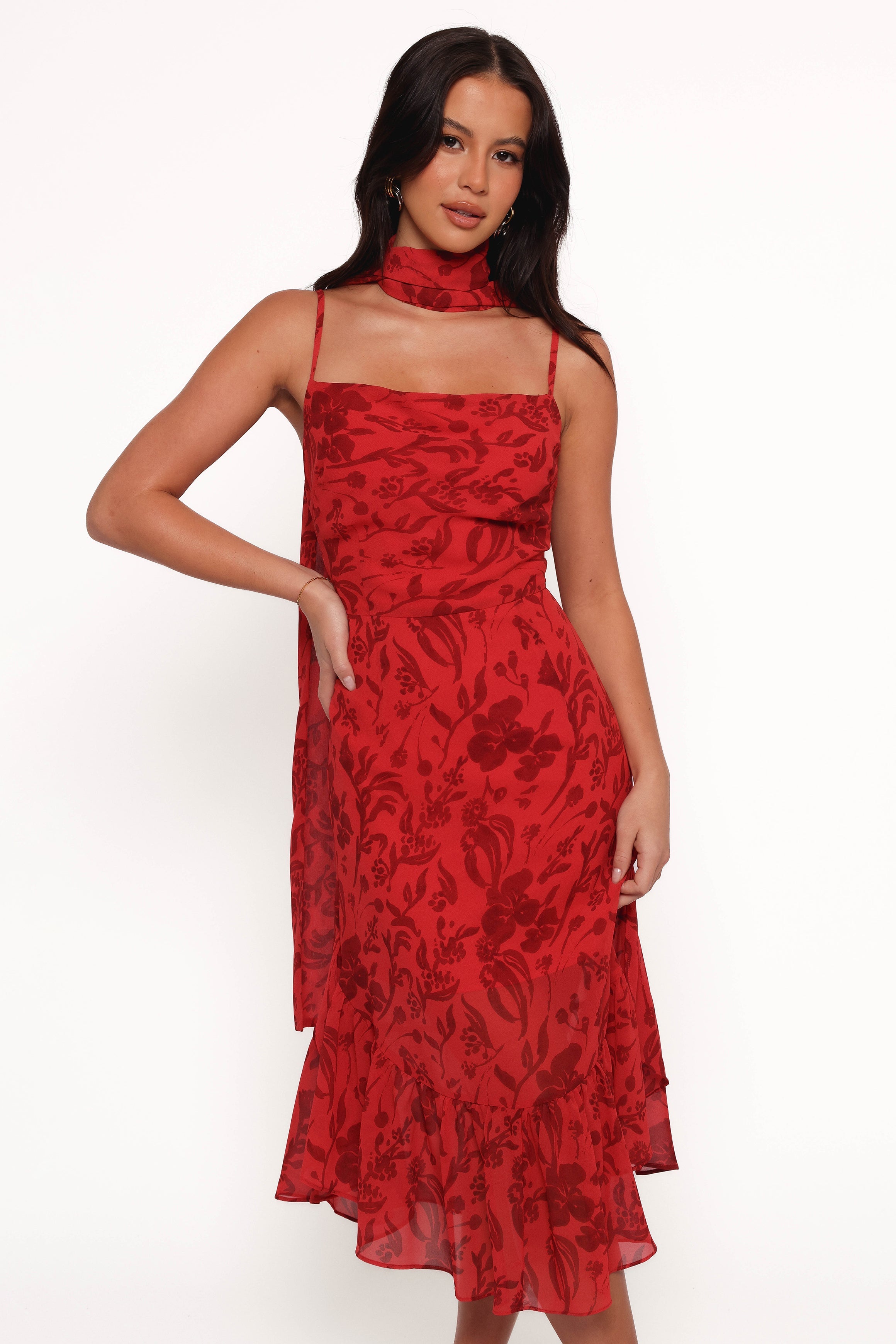 Petal and Pup USA DRESSES Francesca Midi Dress - Red Floral
