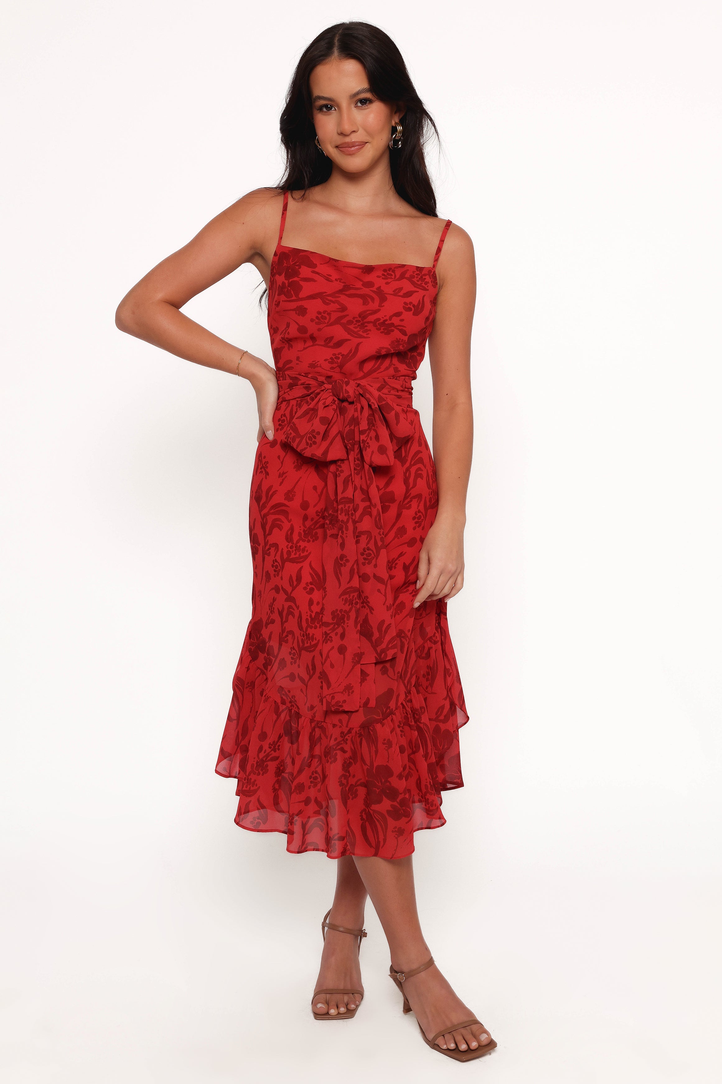 Petal and Pup USA DRESSES Francesca Midi Dress - Red Floral