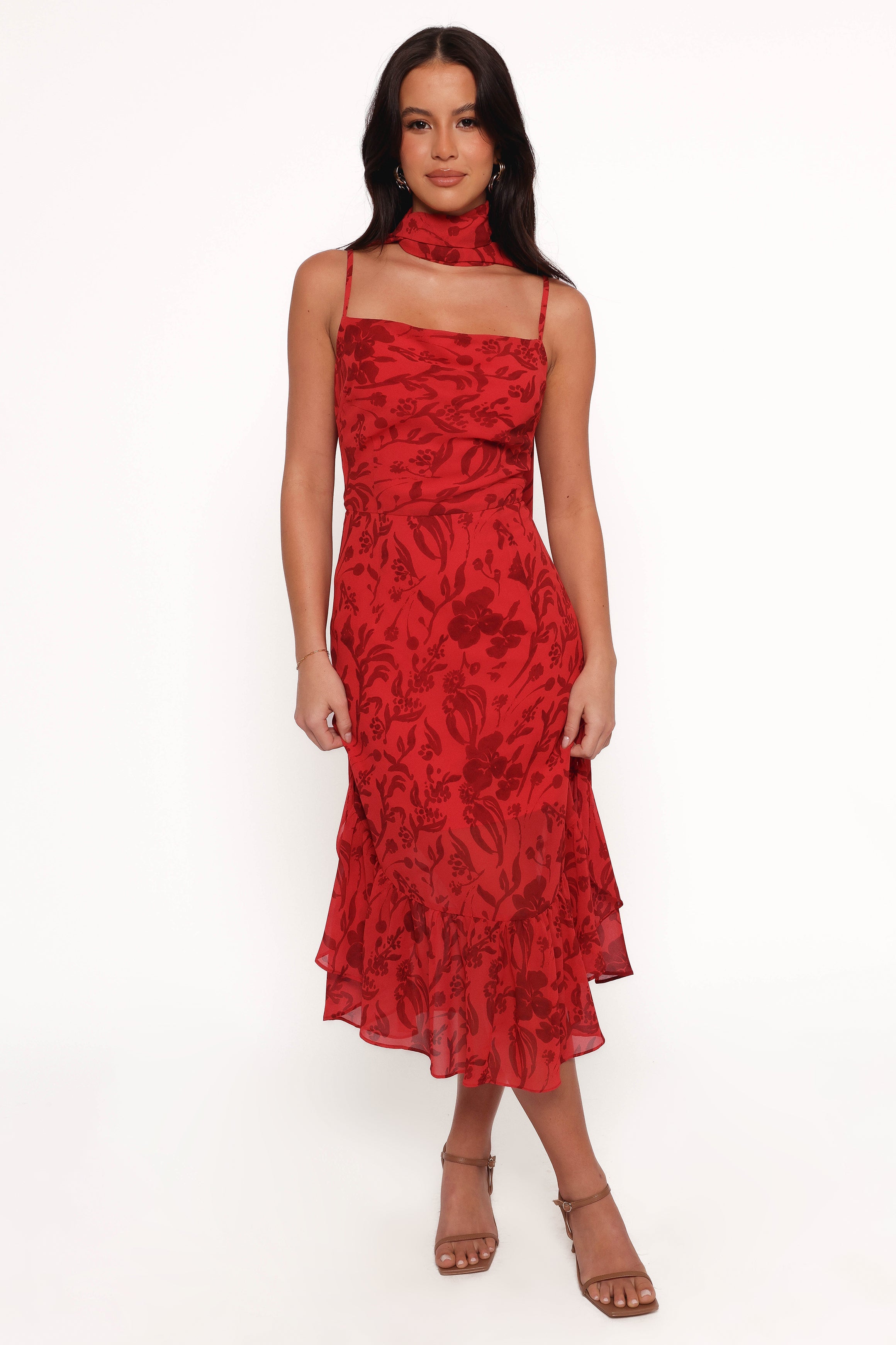 Petal and Pup USA DRESSES Francesca Midi Dress - Red Floral