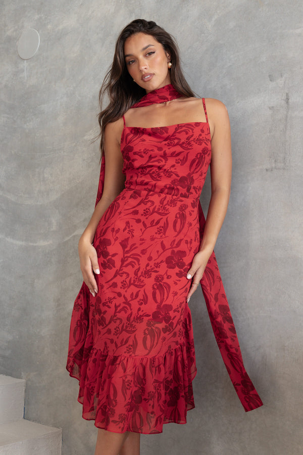 Petal and Pup USA DRESSES Francesca Midi Dress - Red Floral