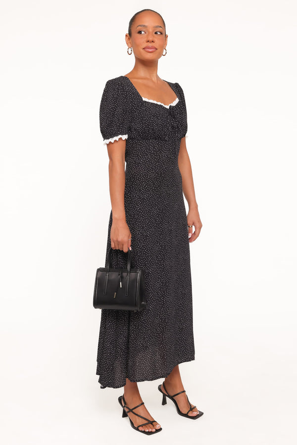 Petal and Pup USA DRESSES Francine Lace Midi Dress - Black Polka Dot