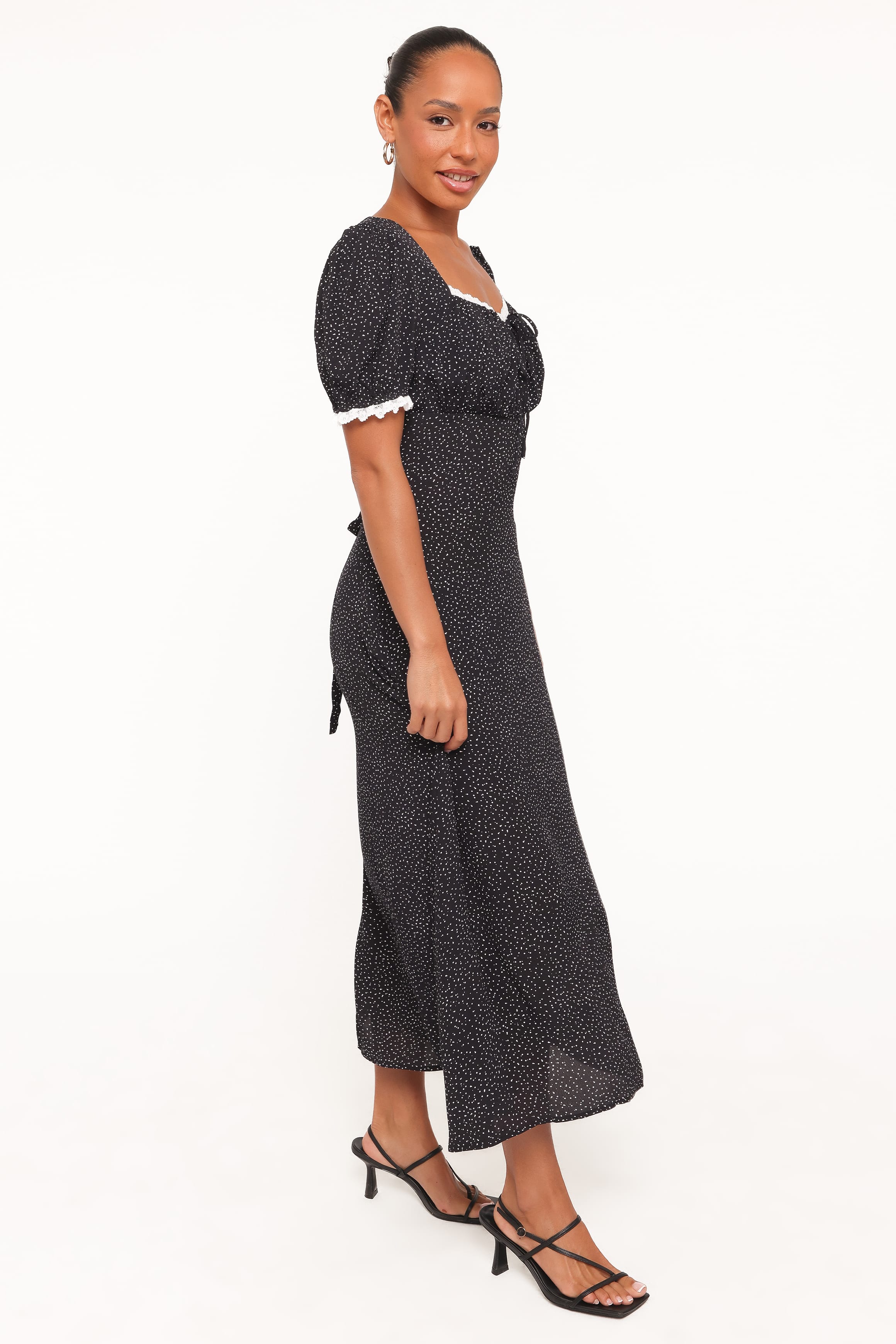 Petal and Pup USA DRESSES Francine Lace Midi Dress - Black Polka Dot