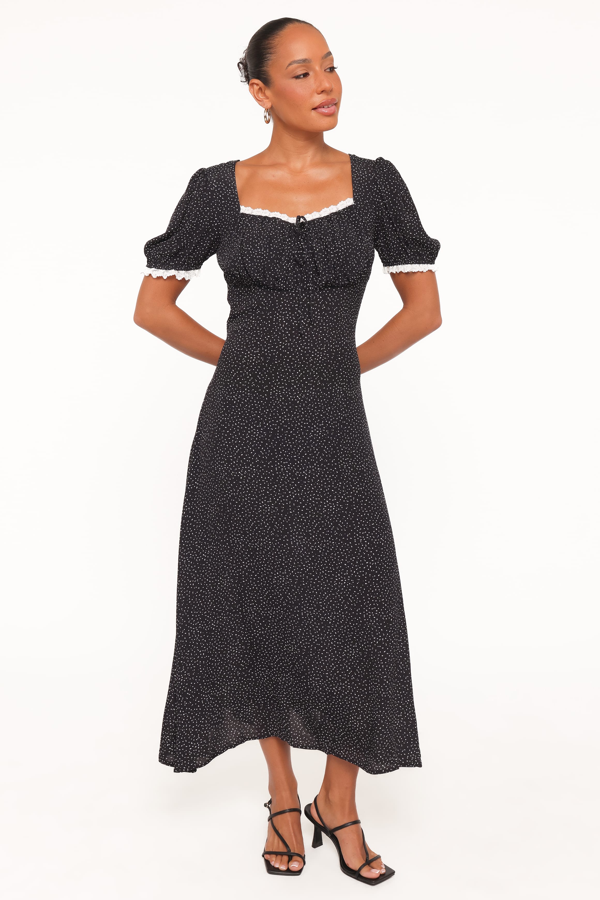 Petal and Pup USA DRESSES Francine Lace Midi Dress - Black Polka Dot