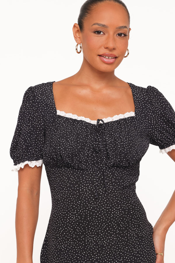 Petal and Pup USA DRESSES Francine Lace Midi Dress - Black Polka Dot