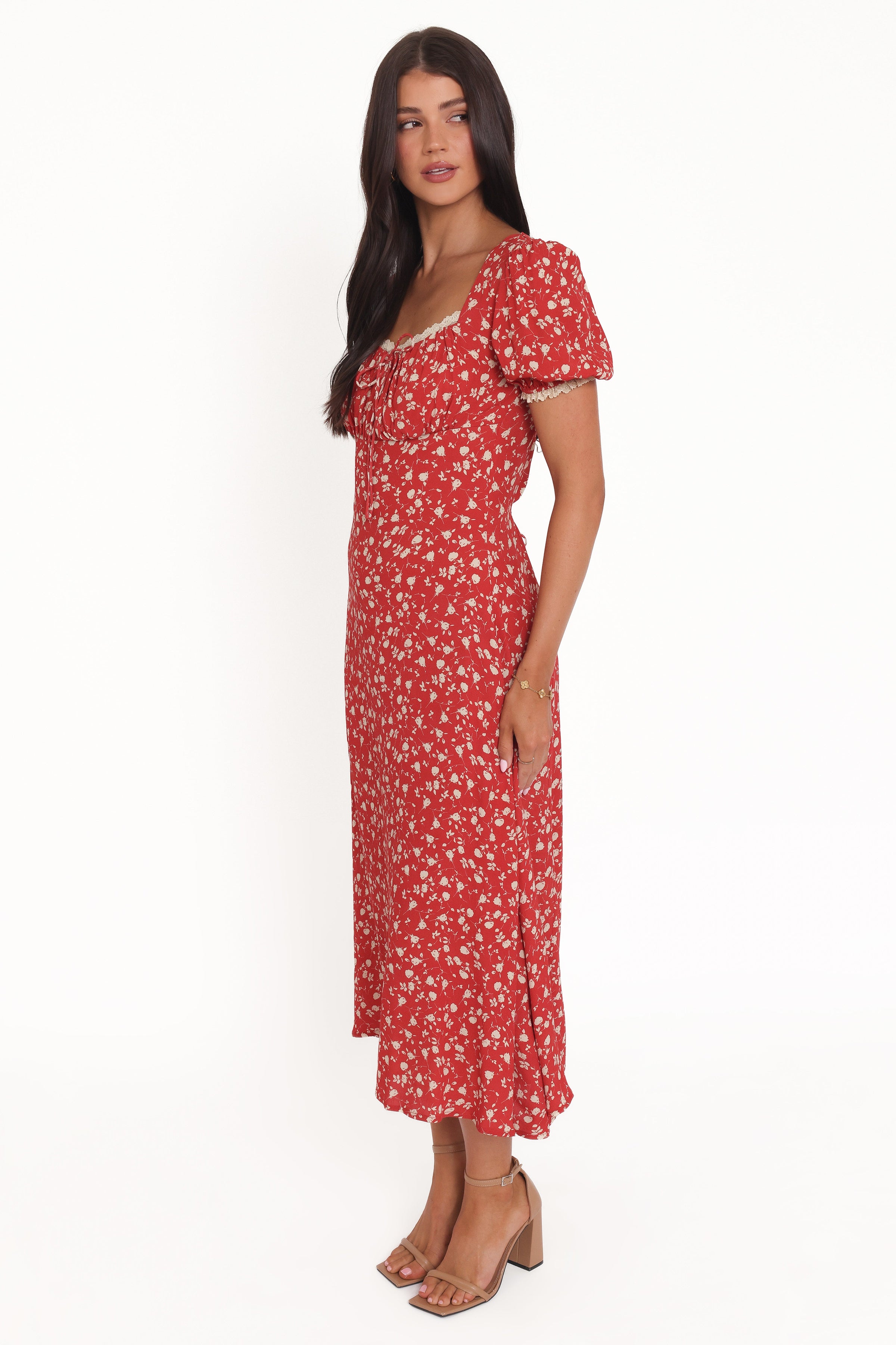 Petal and Pup USA DRESSES Francine Lace Midi Dress - Red Floral