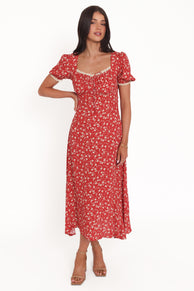 Petal and Pup USA DRESSES Francine Lace Midi Dress - Red Floral