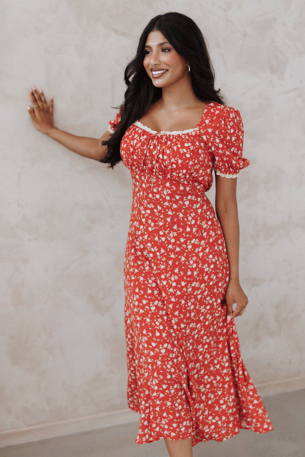 Petal and Pup USA DRESSES Francine Lace Midi Dress - Red Floral