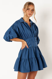 Petal and Pup USA DRESSES Francis Long Sleeve Mini Dress - Blue Denim