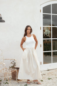 Petal and Pup USA DRESSES Franki Midi Dress - White Cream